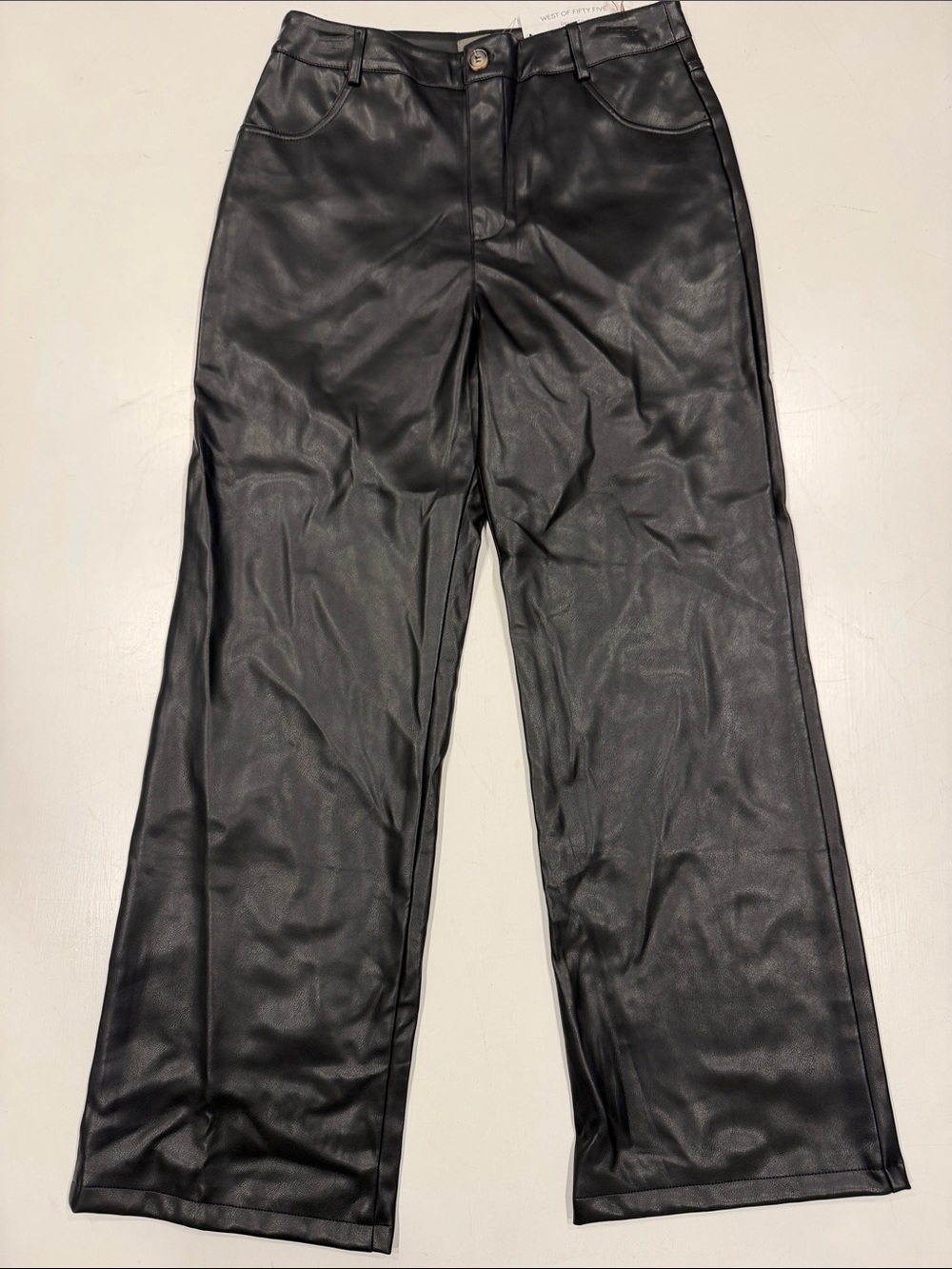 Sans Souci Black Faux Leather Straight Jeans